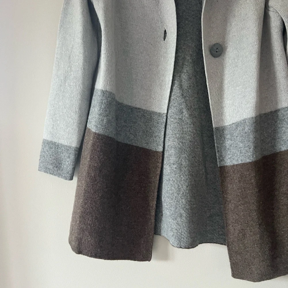 A•IDA Gray and Brown Color-block Wool Blend Cardigan Jacket Size XS